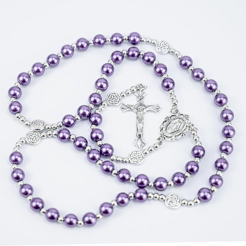 SUTANALE 8mm Glass Pearl Rosary Necklace for Women - Catholic Prayer Beads with Gift Box, Handmade Religious Jewelry for Baptism, First Communion - Image 4